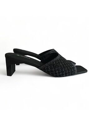 Vivaia Juliet Pro Black Woven Square-Toe Block Heel Sandals Size EU 40 | US 9